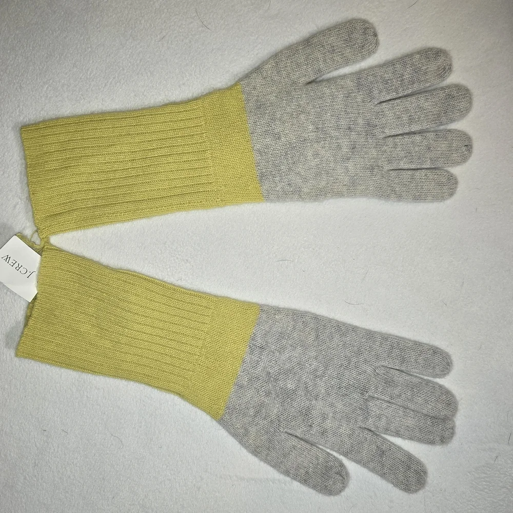 J Crew Womens Color Block Wool Cashmere Gloves Long NWT
